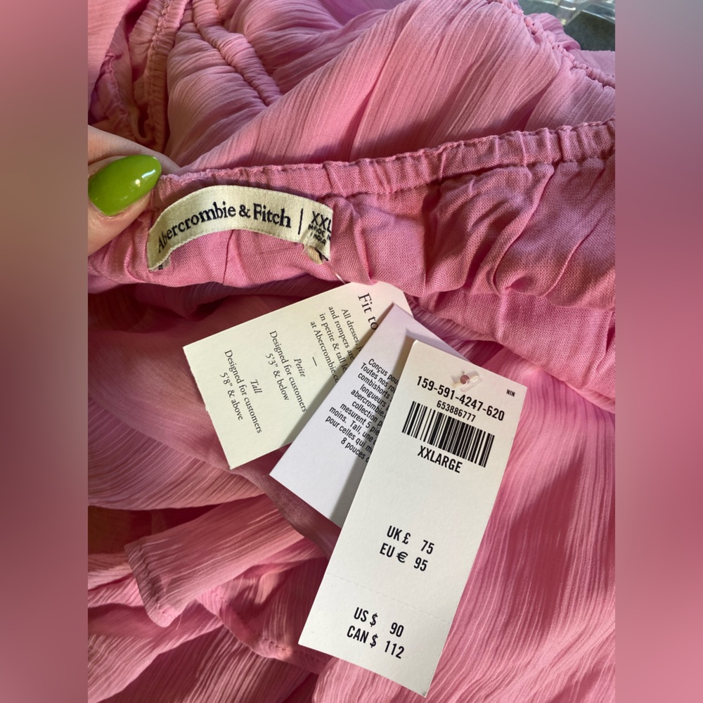 Hot Pink Abercrombie & Fitch Babydoll Ruffle Dress w/ Sweetheart Neckline - Picture 7 of 8